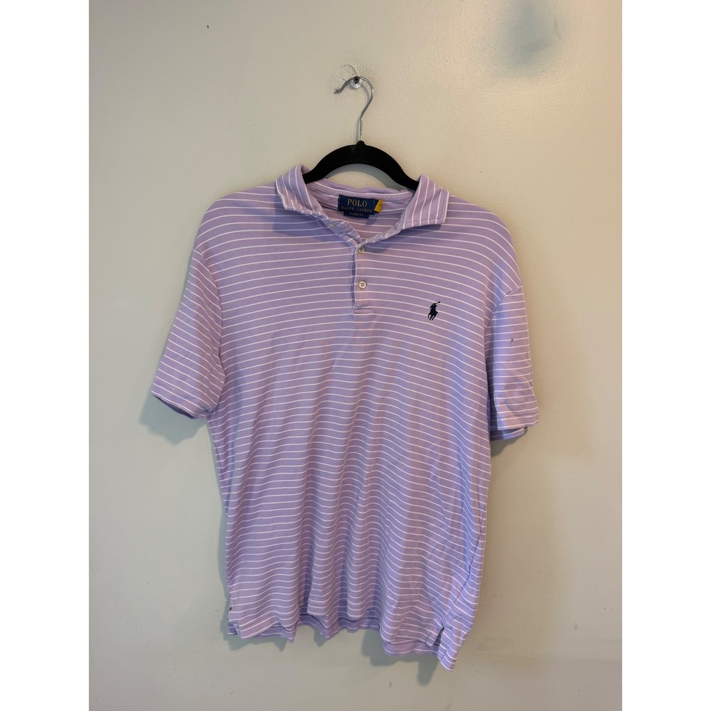 Polo Ralph Lauren Classic Fit Striped Polo Shirt Purple White Mens Medium